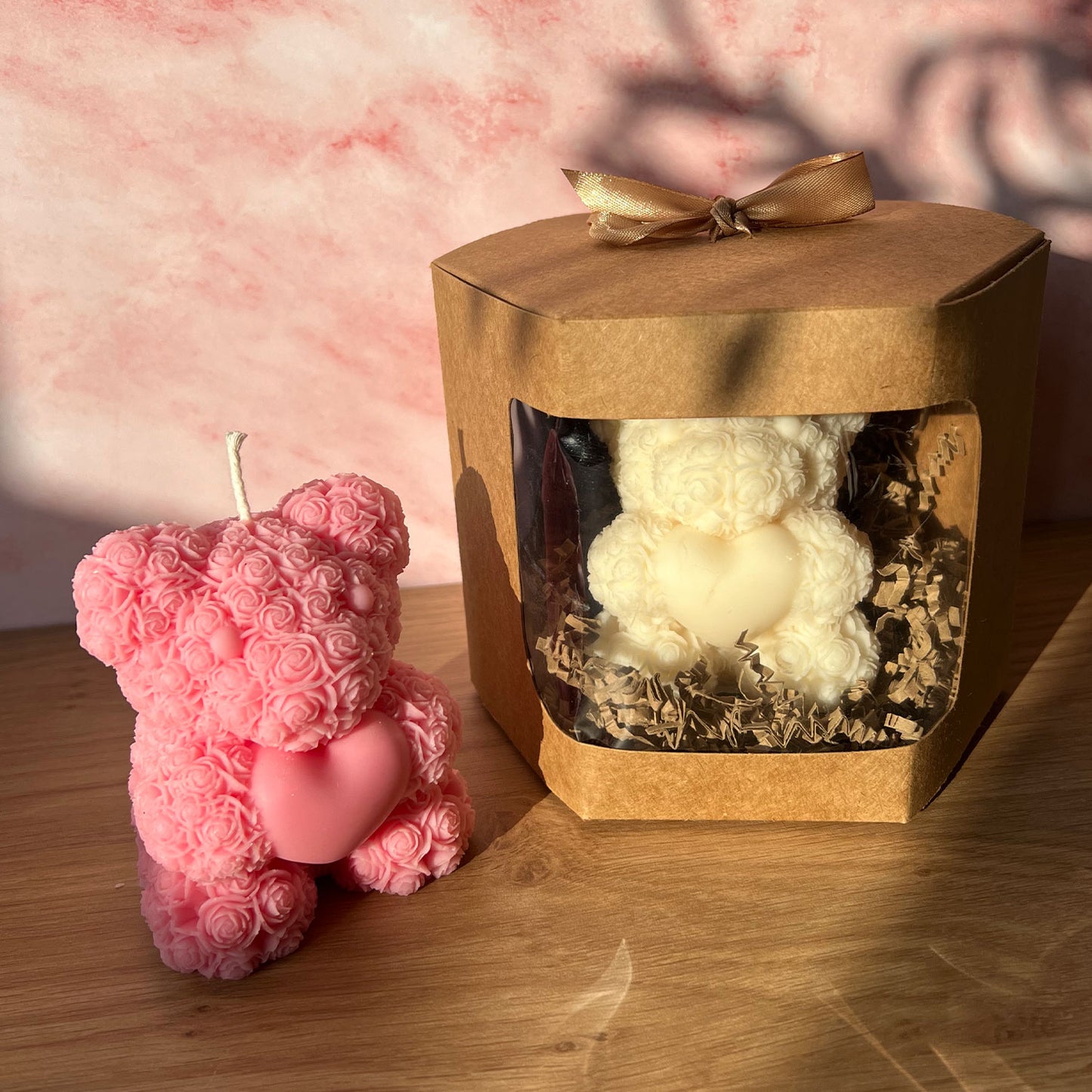 Coffret cadeau Bougie ours en peluche coeur Valentin