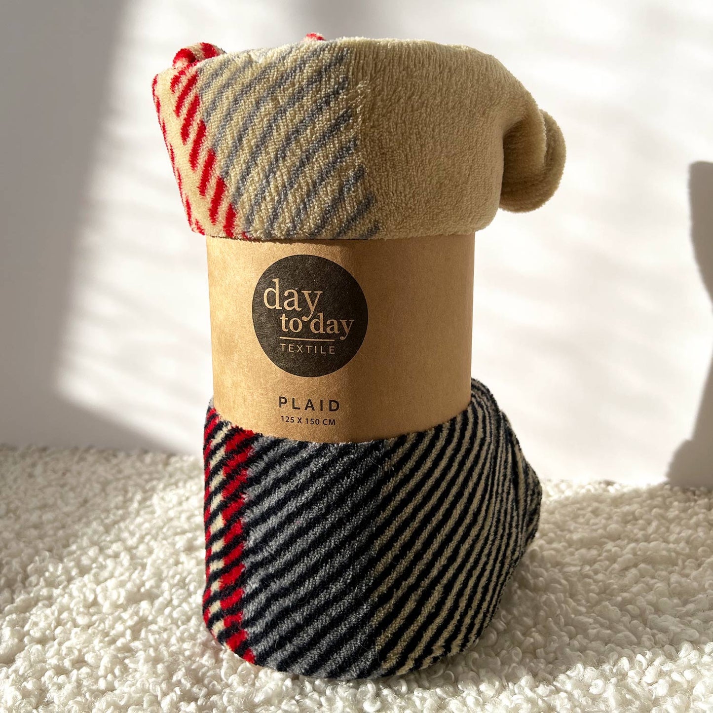 Plaid tout doux à carreaux 125x150cm beige, noir et rouge