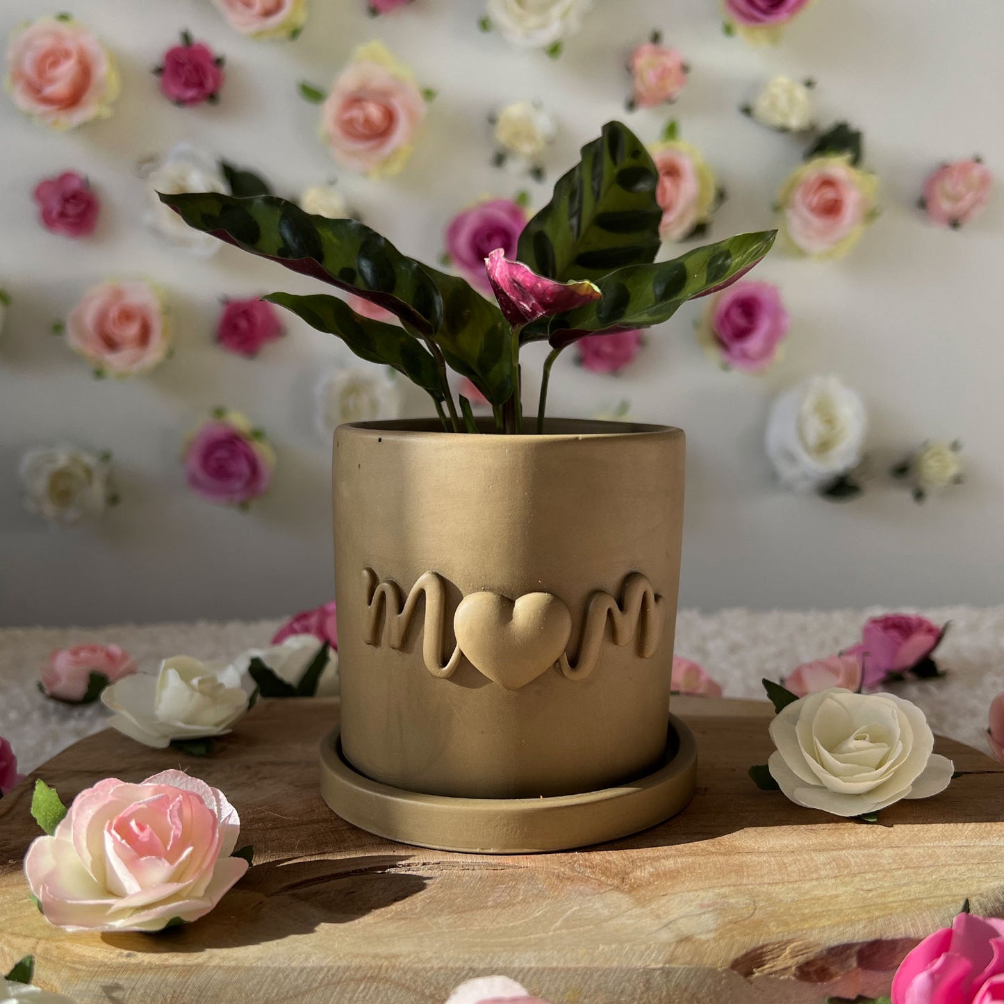 Cache pot fait main Maman "Mom" Taupe kaki