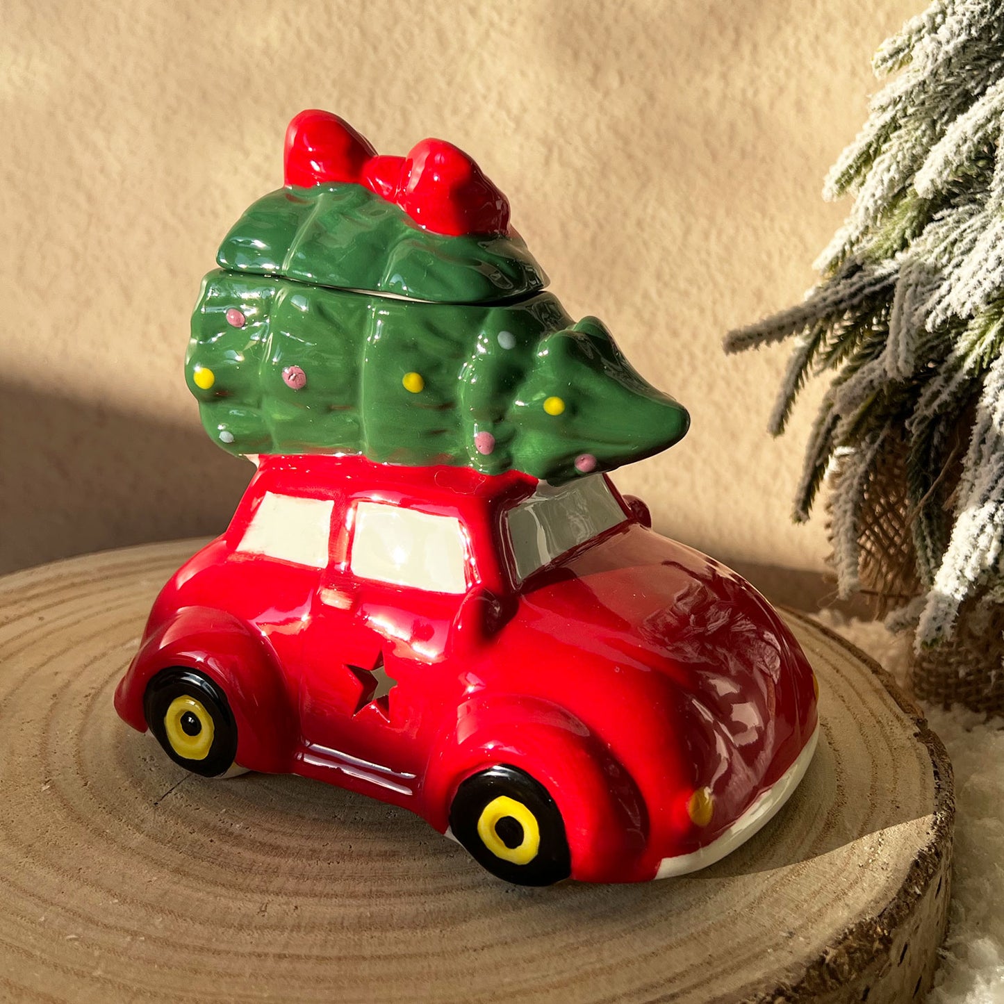 Brûleur de Noël voiture rouge avec sapin original