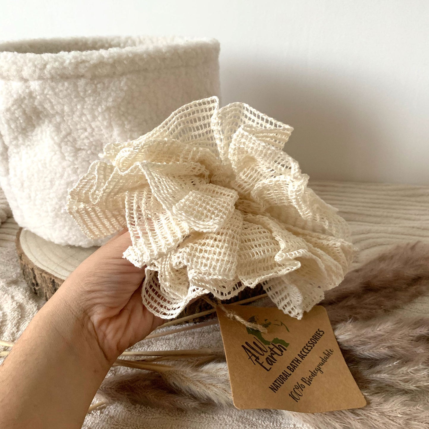 Fleur de douche naturelle biodégradable en ramie