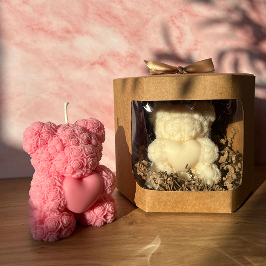 Coffret cadeau Bougie ours en peluche coeur Valentin