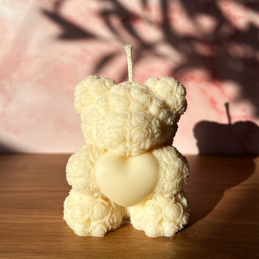 Bougie Nounours coeur Valentin blanc