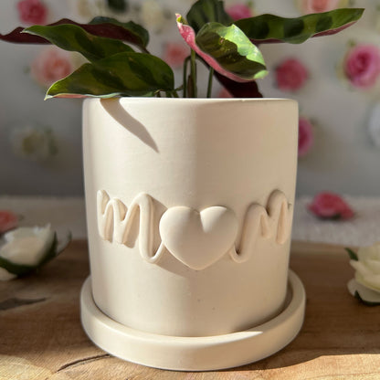 Cache pot fait main Maman "Mom" blanc