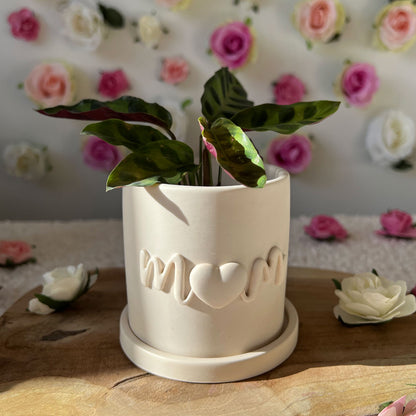 Cache pot fait main Maman "Mom" blanc