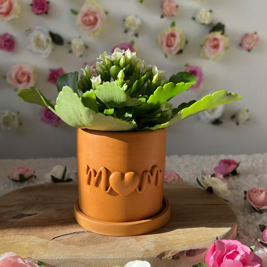 Cache pot fait main Maman "Mom" Ocre