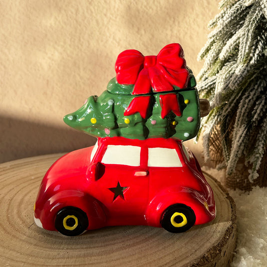 Brûleur de Noël voiture rouge avec sapin original