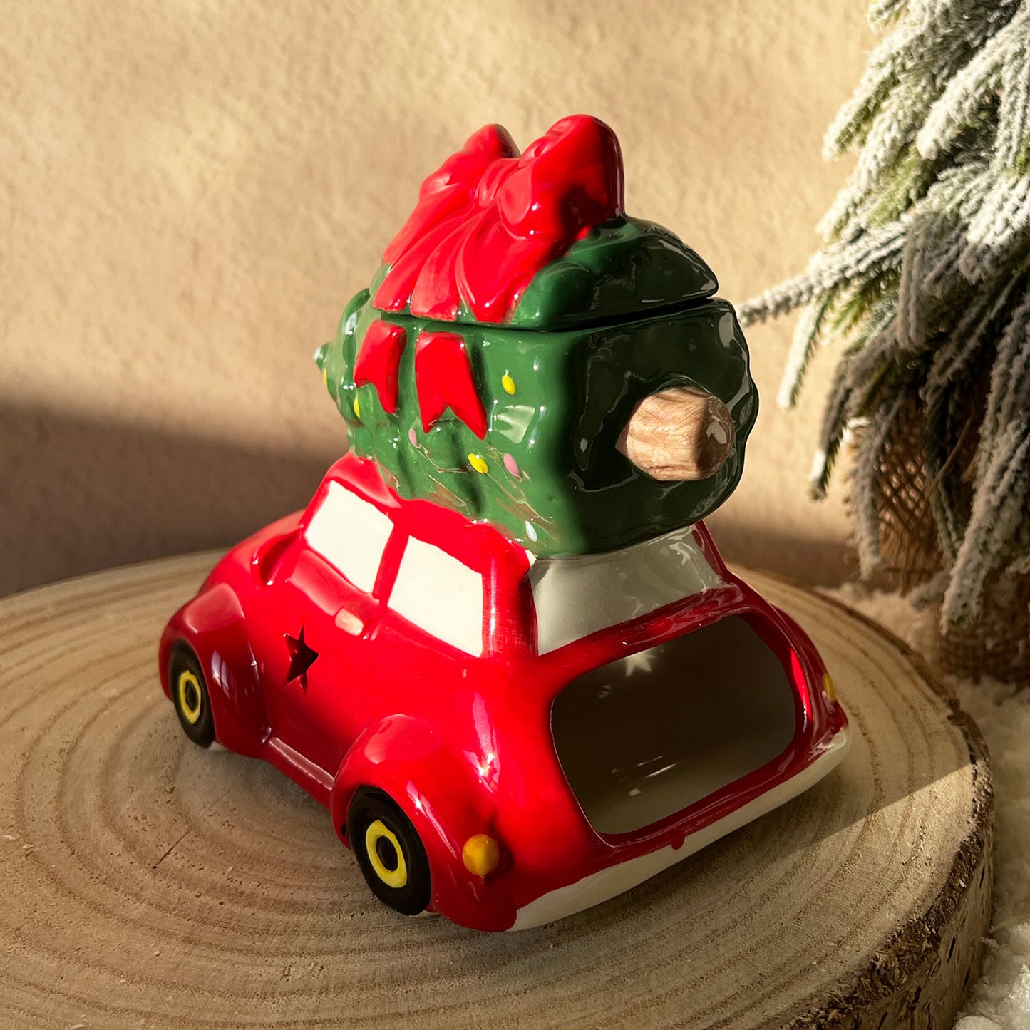 Brûleur de Noël voiture rouge avec sapin original