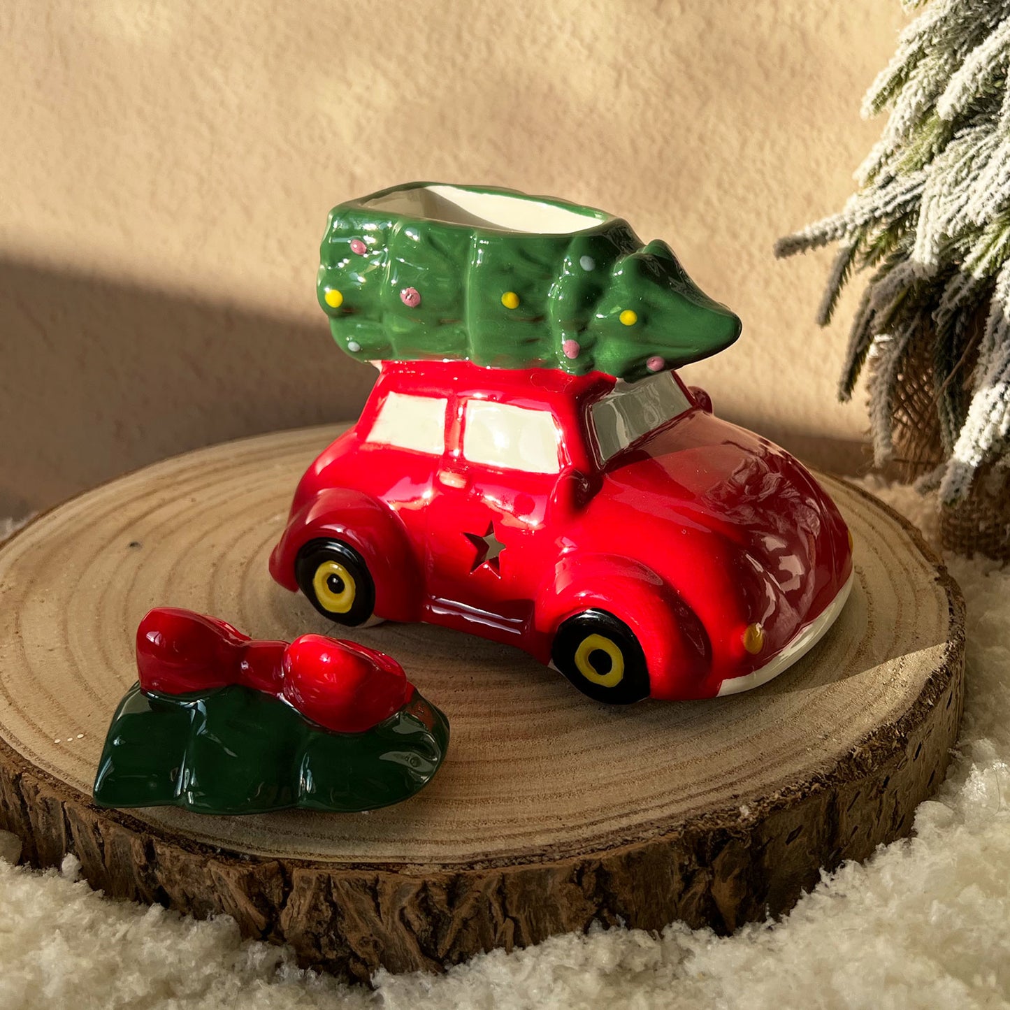 Brûleur de Noël voiture rouge avec sapin original